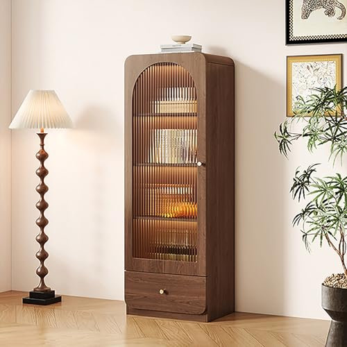 Hoixin Weinbarschrank aus Holz Weinregal Sideboard Küchenschrank Barschrank Massivholzmaterial durchscheinendes Glas Kleiner Hausbarschrank Geeignet für Bars Cafés und Familien(Braun)