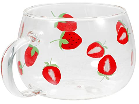 PRETYZOOM Tasse à Café en Verre avec Motif Fraise, Capacité 390Ml, Design Créatif et Pratique, pour Maison ou Café