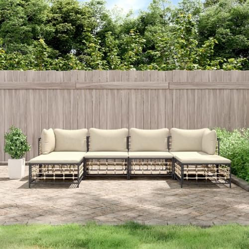 CINDERFUL 6-TLG. Garten-Lounge-Set mit Kissen Anthrazit Poly Rattan,Gemütliche Gartenlounge: Wetterfestes LoungeSet in Anthrazit für Terrasse und Garten Terrassen Sitzmöbel