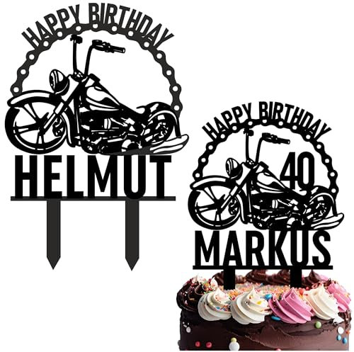 Decoresca Personalisierte Kuchendeko Geburtstag mit Alter & Name - Tortenaufsatz Motorrad-Thema - Torten Topper Geburtstag Erhältlich in Acryl & Sperrholz Material (Motorrad 3)