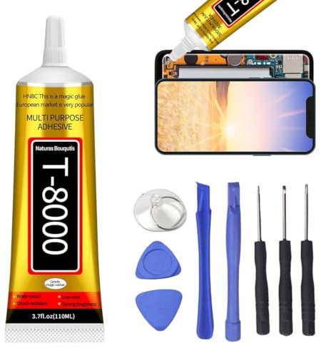 Colla per schermo del telefono 110ml, T8000 colla per riparazione cellulare, adatta per deformare lo schermo del telefono cellulare, ecc. (Fornita con 11 strumenti di rimozione)