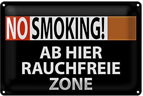 Blechschild | No Smoking | Ab hier rauchfreie Zone | | 18 cm x 12 cm