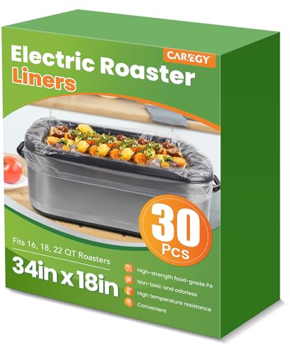 CAREGY Electric Roaster Liners 34 x 18 Inch 30 Counts Disposable Roaster Liners Fits 16, 18, 22 Quarts Roasters, Roasting Oven Liners Cooking Bags for Immediate Cleanup