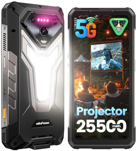 Ulefone Armor 34 Pro 5G Rugged Smartphone con 150 Lumen Proiettore, Android 15 Telefono Indistruttibile, 25500mAh 32GB+512GB, Cellulare Rugged Dimensity 7300, 6.95″ FHD/120Hz, 64 MP/NFC/WIFI 6E/OTG