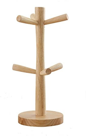 Wooden Floating Shelves With 6 Wooden Tree Tea Rack Hooks Coffee Mug Stand Hanger Cup Holder Removable Mug Organizer Rack Small Shelf For Wall (yellow, One Size)