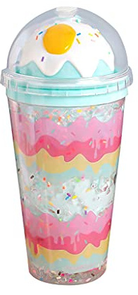 HINAYOSAN Gobelet à glace réutilisable avec couvercle à double paroi, tasse à thé à paillettes étincelantes, tasses à lait pour boissons glacées, 4 couleurs, tasses avec couvercles pour boissons, bleu