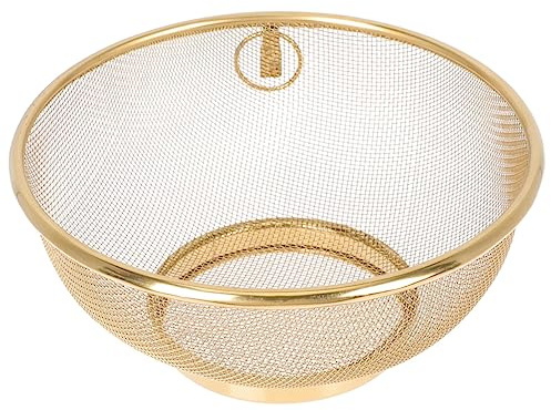 LIGIGWASH Fine Mesh Stainless Steel Colander Rice Strainer 26cm Gold Ultra-fine Filter Straining Basket for Oil and Soymilk Filtering Kitchen Draining Bowl