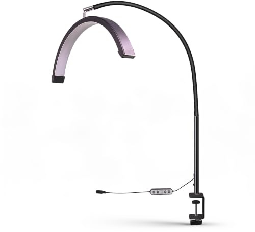 Bewinner 16 Tum LED Half Moon Beauty Lamp, 20W Justerbar Skrivbordsklämman med 360 ° Slang, 3 Färgtemp, 10 Ljusstyrka Nivåer för Fransförlängningar, Nagelmakeup (Svart)