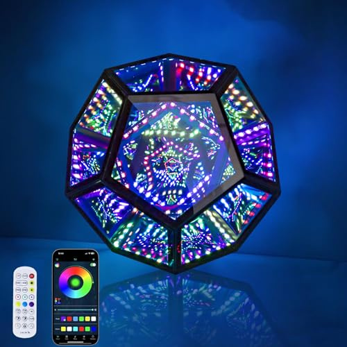 venveal Infinity-Spiegellicht, kühles LED-Dodekaeder mit Musik-Synchronisationsfunktion, USB-betrieben, für Computer, Gaming, Schreibtisch, Geburtstag, 15 x 18 x 18 cm
