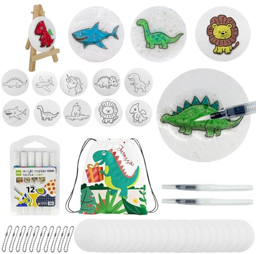 Fortivae Magic Puffy Painting Kit, 56 Pcs Kit de Peinture à Texture Magique, DIY Bubble Drawing Pens Art Supplies, Eponge de Dessin 3D avec Papier, Stylo, Chaîne, Chevalet(Style Garçons)