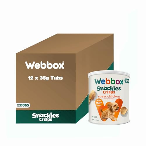 Webbox Snackies Crisps Dog Treats, Roast Chicken - Rich in Protein, Low Fat, Grain Free (12 x 35g Tubs)