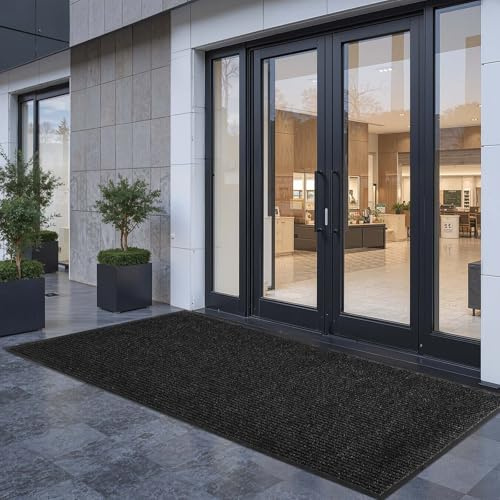 VEVOR Felpudo para Puerta de Entrada, Interior y Exterior, Elegante Alfombra de Tiras Largas con Reverso PVC, Resistente y Lavable, para Pasillo, Balcón y Garaje, Color Gris, 2438 x 1219 x 7 mm