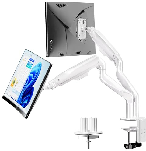 BIZUM Dual Monitor Arm for 17″-42 Screens, Heavy Duty Dual Monitor Stand Max Load 15kg per Arm, Monitor Mount fits All VESA 75/100 Standards, C-Clamp/Grommet Base, White