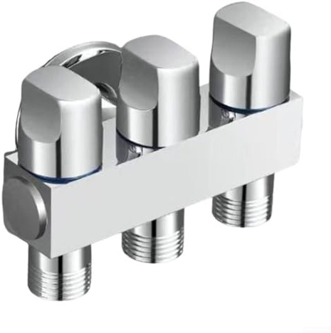 Besshepplo Vanne d'angle de sortie d'eau à trois voies de 30,5 cm multifonction en cuivre avec trois commandes indépendantes pour robinet de machine à laver et autres ménages (argenté)