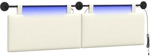 vidaXL Hängendes Kopfteil Mit LED Licht Creme Cordstoff, Moderner rechteckiger Wand-Kopfteil, weich gepolstert, verstellbare Rückenlehne, platzsparender Bett-Zubehör
