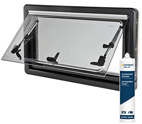 wamovo Ausstellfenster Verschiedene Größen 50x35 BIS 90x45cm Fliegengitter, Verduklungsrollo, Teleskopaussteller INKL Dichtmittel (1st 90x45)