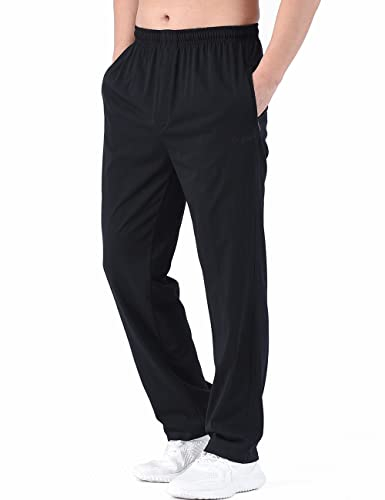 Zoulee Herren Sporthose mit Reißverschluss vorne unten offen Sporthose Sweatpants Hose - Schwarz - X-Groß