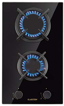 Klarstein 2 Burner Gas Hob, 4200W Electric Hob, Stainless Steel Glass Top Wok Burner, 2 Ring LPG Cooker