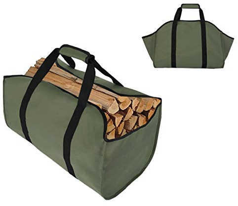 TESSLOVE Sac fourre-tout en toile pour bois de chauffage, extra large, durable, idéal pour les cheminées, poêles à bois, bûches, camping, aménagement paysager (1pcs, GREEN)