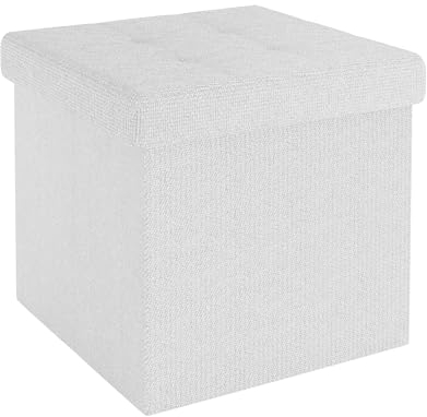 INTIRILIFE Faltbare Sitzhocker 30x30x30 cm in Schnee WEIß - Sitzwürfel mit Deckel und Stauraum aus Stoff mit Mulden - Sitzcube Fußablage klappbare Aufbewahrungsbox Truhe Sitzhocker