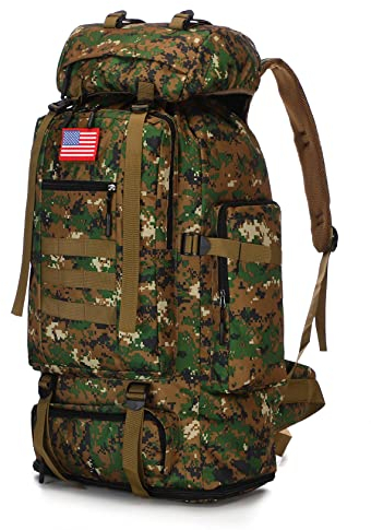 KXBUNQD Wasserdichter Camping-Wanderrucksack, 70L/100L, Molle-Rucksack, großer Tagesrucksack für Reisen, Wald-Tarnmuster, X-Large, Sportlich