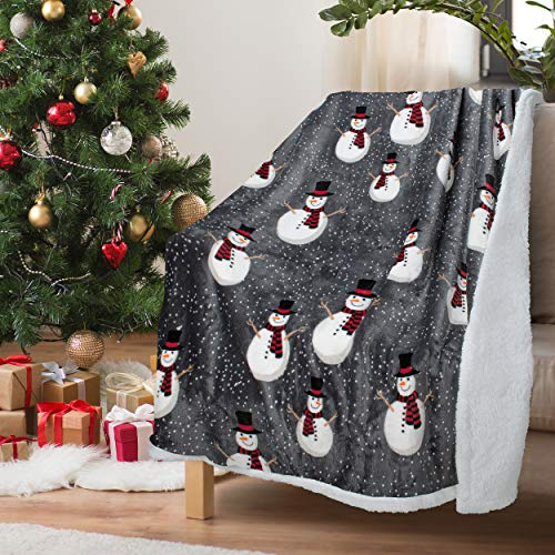 Catalonia classy Couverture polaire Sherpa double face, couverture de Noël extra épaisse et chaude, couverture de canapé confortable pour le canapé-lit, toutes saisons, bonhomme de neige, 150 x 130 cm