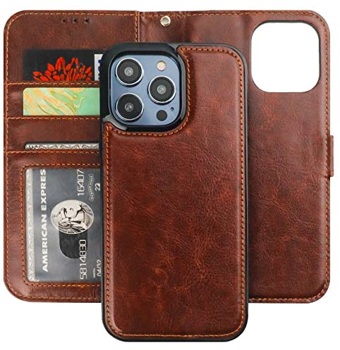 Bocasal Detachable Wallet Case for iPhone 14 Pro Max RFID Blocking Card Slots Holder Premium PU Leather Magnetic Kickstand Shockproof Wrist Strap Removable Flip Protective Cover 5G 6.7 inch (Brown)