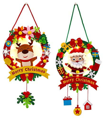 Bastelset Weihnachten Kinder, Filz Bastelset Kinder Winter, Weihnachtskranz Bastelset Beleuchtet, Diy Türkranz Für Tür Haustür Fenster, Weihnachtsgeschenke Junge Mädchen (Rentier Weihnachtsmann)