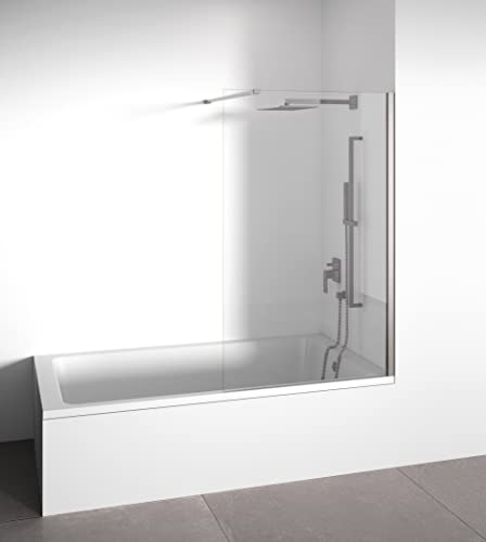 Mampara de bañera frontal panel fijo - Transparente - Cristal templado 6 mm Antical - Perfilería Plata Brillo - Ancho adaptable 88-90 cm - Alto 145 cm