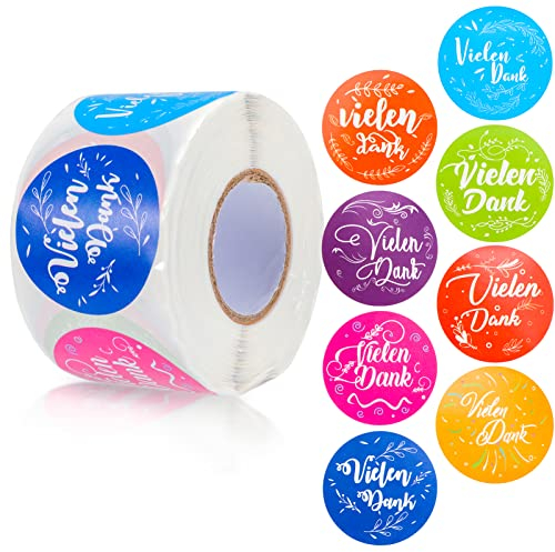 Qpout 500 Blatt Vielen Dank Aufkleber, 1 Rolle Bunte Danke Aufkleber, 1,5 Zoll (3.8 cm) Vielen Dank Aufkleber Round, Vielen Dank Aufkleber Personalisiert