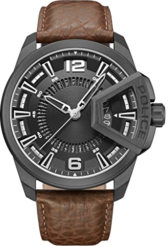 Police Herren Analog Quarz Uhr mit Leder Armband PEWJB0005602