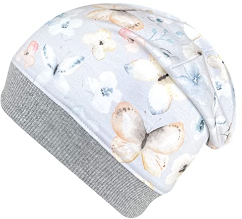 Wollhuhn ÖKO Leichte Mädchen/Jungen Beanie-Mütze Bündchen Elastisch Übergangszeit/Sommer Kinder-Mütze Baumwolle (Öko-Stoffe, Bio) 22222235 (Blumen Zartblau, S)