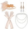 NITAIUN 4 Teiliges 20er Jahre Accessoires 1920s Flapper Great Gatsby Accessoires,Charleston Kostüm 1920 Zubehör-Set, Stirnband Handschuhen Halskette Ohrringen, for Roaring 20s Party Prom (Set O)