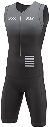 FDX Fahrrad-Skinsuit für Herren, 3D-gepolstert, atmungsaktiv, schnell trocknend, Triathlon-Anzug, kurzärmelig, einteiliger Body für Fahrradtraining, Rennrad-Top, Radfahrerbekleidung (Duo Black-M)