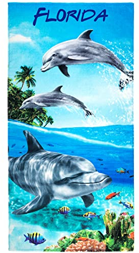 Beachland Florida Paradise Delphins Strandtuch, 76,2 x 152,4 cm, 100 % Baumwolle, Große Delfine, Unterwasser (Florida Paradise Delfine)