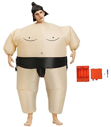 Duokon Aufblasbare Wrestler-Anzüge, Wasserdicht, Zum Aufblasen, Lustiges Sumo-Kostüm für Halloween-Auftritt (Erwachsene 150–190 cm)