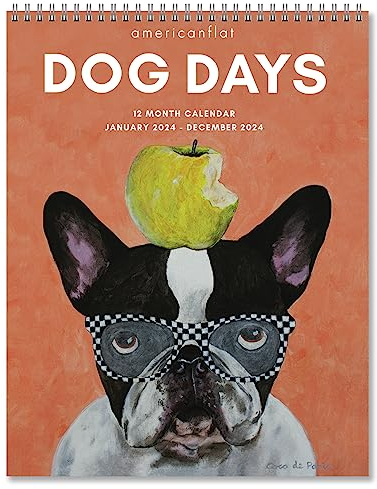 Americanflat 12 Monate Cute Dogs Kalender 2024 – Großer Wandkalender mit Monatsformat – Monatskalender zum Aufhängen – 25,4 x 66 cm wenn geöffnet