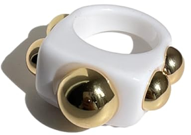 DSOUWEH Klobige Arcylic Ringe für Frauen, ein Must Have Modeaccessoire, Gold, modische Ringe, Zubehör, ABS Frauen Geschenk, Fingerring, Weiß