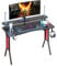 HEEYUE Gaming Desk, Computer Desk with Large Monitor Stand, Solid Metal Legs with Red Mesh Frame, Gamer Workstation with Cup Holder, Headphone Hook for Home Office