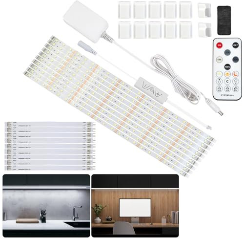 Hoobabuy Tira LED Blanca Frio 5m, Tira de Luz Debajo del Gabinete de Cocina con Control Remoto RF para Vitrina, Cocina, Escritorio, Estante, Armario, 6500K