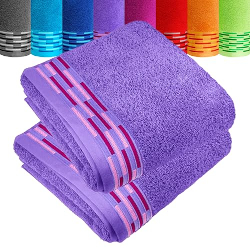 Lashuma Bad Handtücher Set 50x100 cm, Lugano 2er Set Frottiertücher Lila - Lavendel