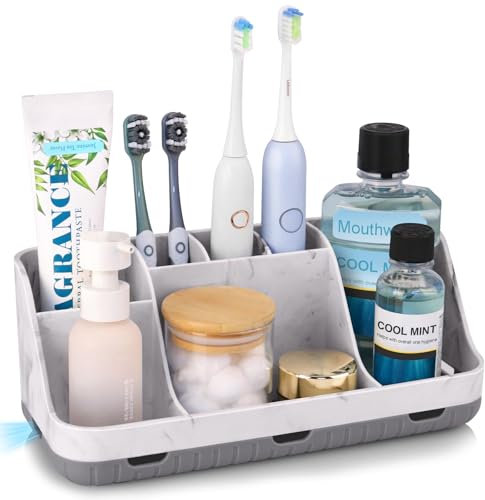Zahnbürstenhalter für Badezimmer Organizer, elektrische Zahnbürste und Zahnpasta Halter, 7 Slots badorganizer für Badezimmer, Küche und Familie (Marble Grey)