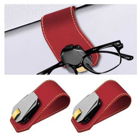 Adunsiaoto 2 Stücke Auto Brillenhalter Clip Mit Starken Materialien, Leder Brillenhalter Für Die Meisten Fahrzeuge, Auto Multifunktionale Brillen Clip Pulley Design(Rot)