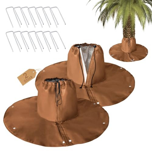 Lohofrnny Winterschutz für Palmen Wurzel, 2 Stück 100g/m² Palmenwurzelschutz, Kälteschutz für Pflanzen und Bäume bis 35cm Durchmesser, Doppelte Isolierung, Ø 100cm Braun