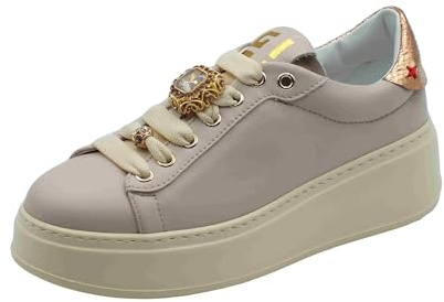 GIO+ PIA344A Baskets à cordon pour femme en cuir blanc avec applications, Corde combinée, 40 EU