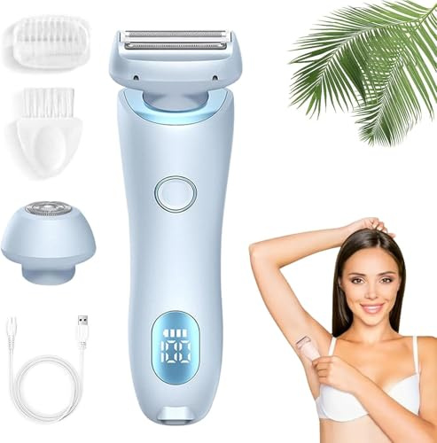 Glisse Pro Haarentferner Boulina, Boulina Rasierer Damen, Elektrorasierer Damen IPX7 Wasserdicht, Kabelloser 2-in-1 Intimrasierer mit LED Display, Wiederaufladbarer Nass-Trocken Rasierer (Blue)