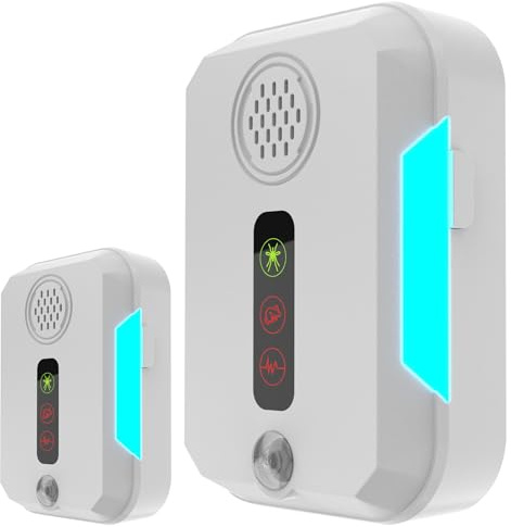 3T6B Ultraschall Schädlingsbekämpfer, 2 Stück Leistungsstarker Mäusevertreiber Pest Repeller, 3 Arbeitsmodi, Elektronische Insektenschutzmittel für Mücken, Spinnen, Kakerlaken, Mäuse