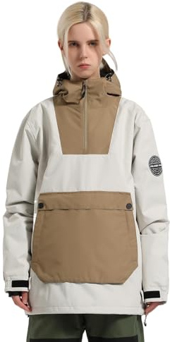 GSOU SNOW Veste de Ski et Snowboard pour Femme, Manteau Hiver Anorak de Neige - Multi Poches Baggy Coupe Ample Imperméable 15K Coupe-vent Respirant Chaud à Capuche