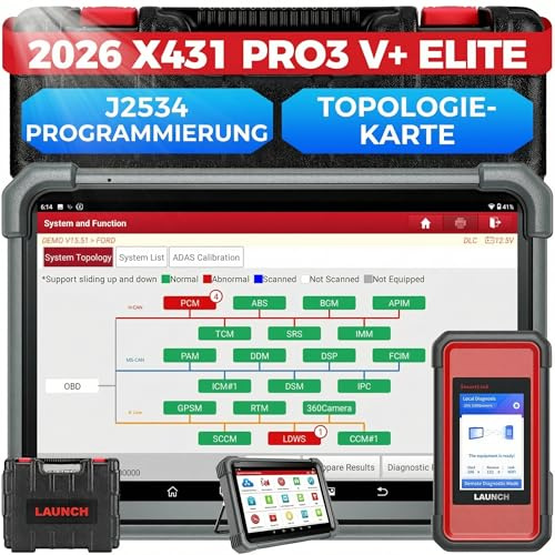 LAUNCH X431 PRO3 V+ Elite, Smartlink C OBD2 Diagnosegerät Auto mit J2534 | HD-LKW-Scan, Vollsystem Bidirektionaler Scanner, 60+ Service, Online Codierung, CANFD/DOIP/D-PDU, FCA, 2 Jahre Update