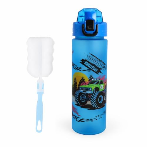 Botella Agua Niños 700 ml de Plástico Libre de BPA, Apertura con un Solo Toque, Fácil de Limpiar, Apta para Bebidas Carbonatadas, Ideal para el Colegio y Deporte